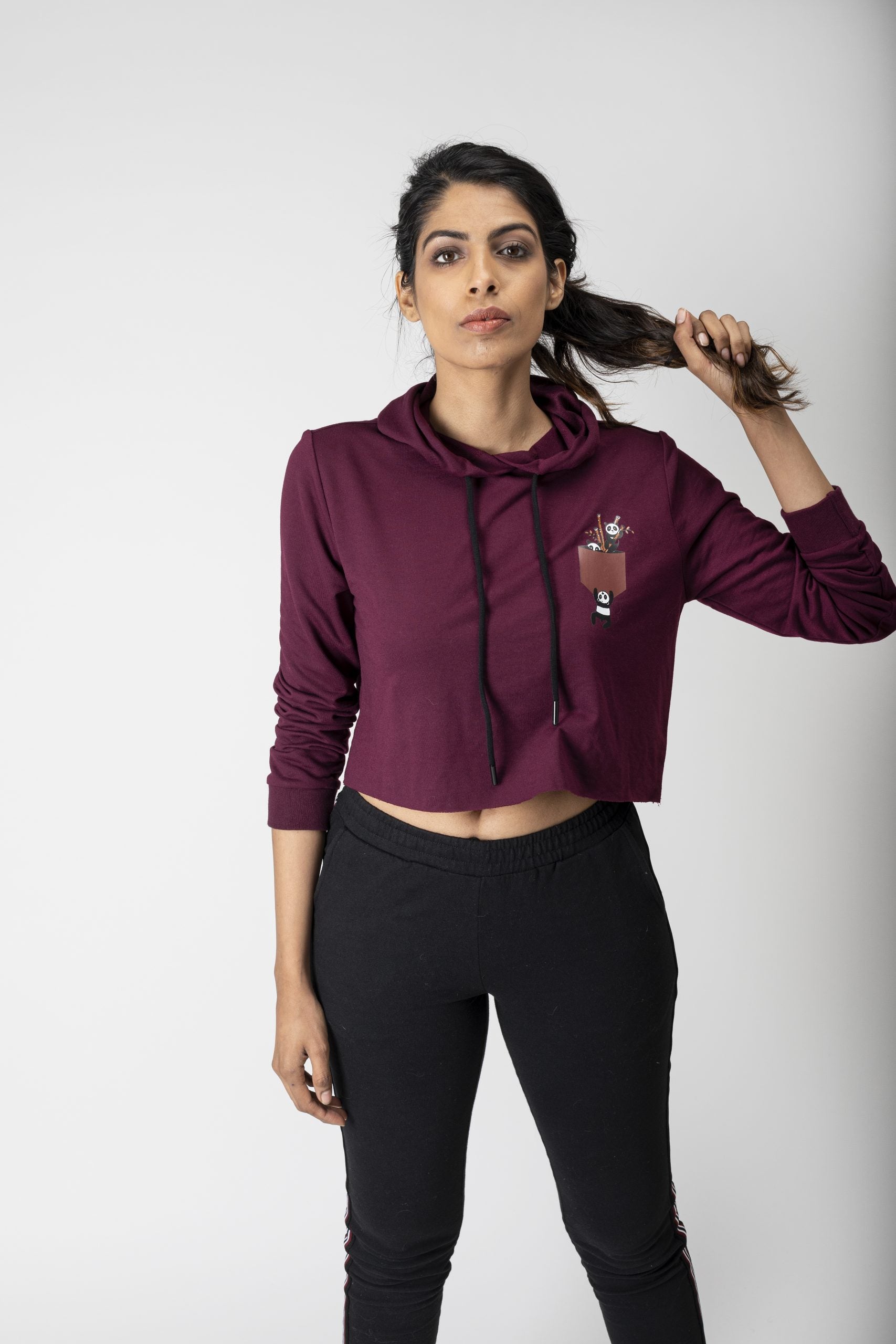 Falling Panda Crop Hoodie - Bottle&Co